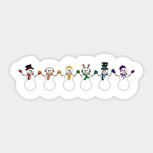 Row of Six LGBTQ Pride Rainbow Snowpeople Winter Design Sticker